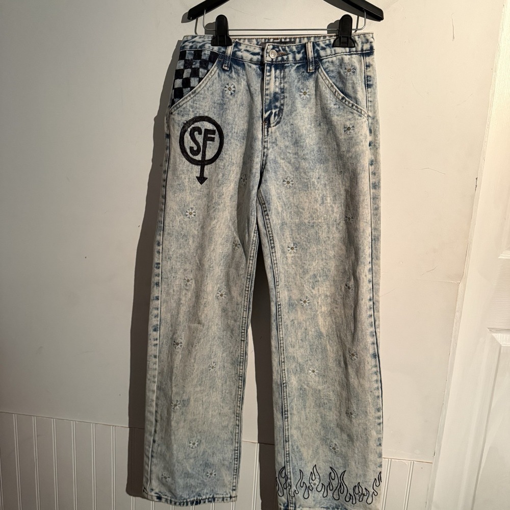 Y2K Cali 1850‎ Straight Leg Jeans 7/28 Streetwear Grunge Graffiti Flower
